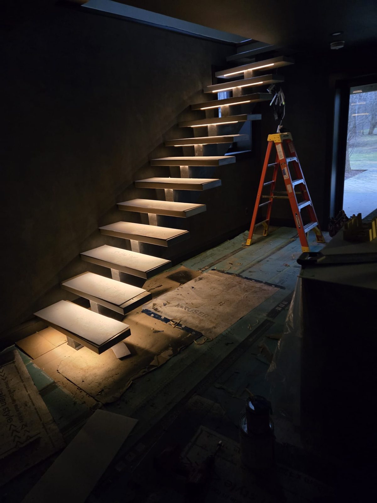 Stair lighting being installed during construction, by HausPower